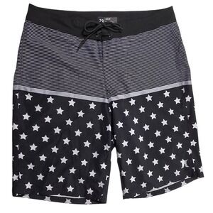 Hurley Board Shorts 32 Black White Star Stripe Athletic Swim Trunks metal free